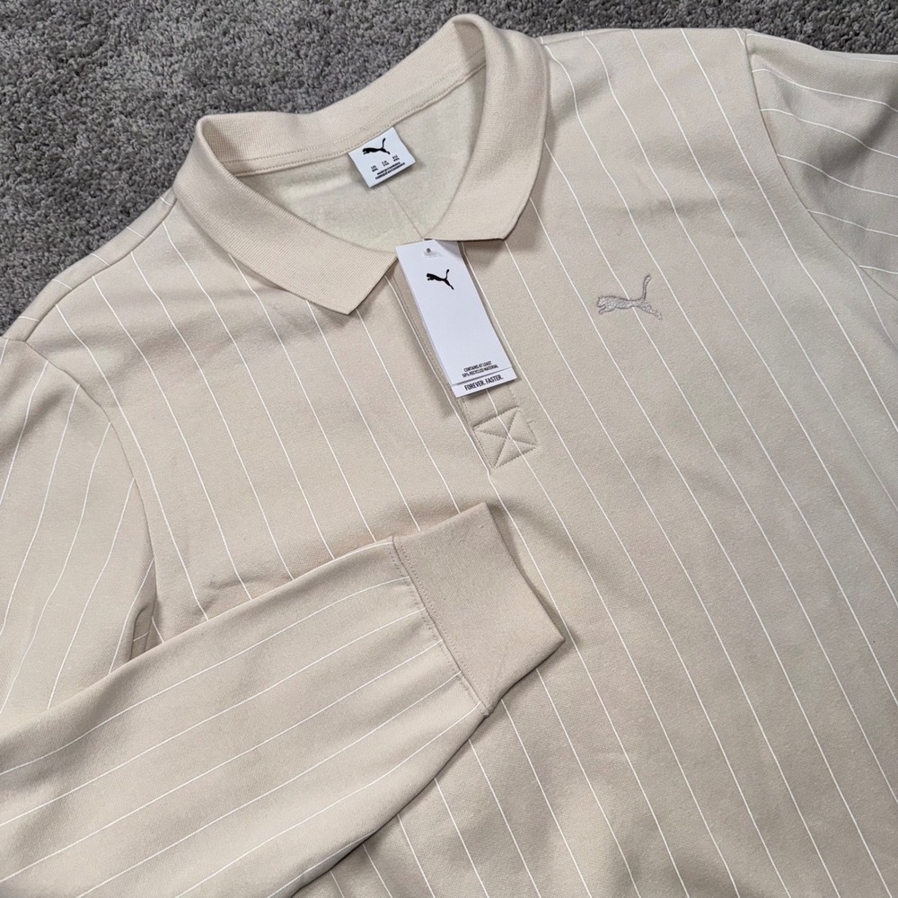 Puma Class Pinstripe Polo Sweatshirt Mens Long Sleeve Alpine Snow XXL NEW